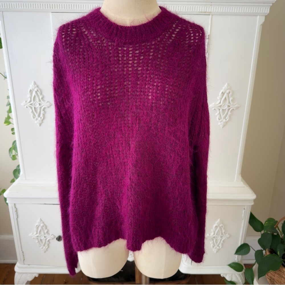 Free People Fuschia Alpaca Wool Blend 
Pullover Crewneck Sweater Jumper
